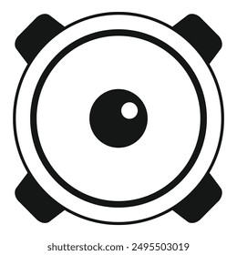 Simple style black and white icon of a big loudspeaker playing music with four fixation points