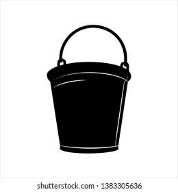 Simple style bucket. Vector illustration. Black trash bin. Isometric shape for icon design, badge. Use in the web, site element.