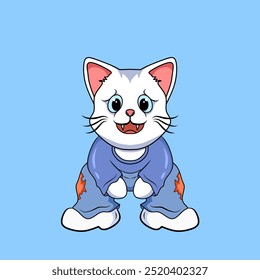 Simple style cartoon image of a white cat, image for screen printing children's t-shirts or making book covers