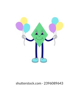 Simple style cartoon rhombus with a bunch of balloons on white background.