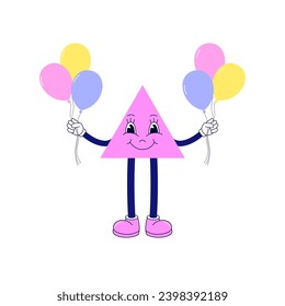 Simple style cartoon triangle with a bunch of balloons on white background.