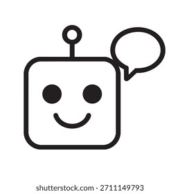 Einfaches Chatbot-Symbol mit Sprechblasensymbol. KI-Bot spricht isoliert. Roboter-Charakter für Web-Design, App, Software, Benutzeroberfläche.