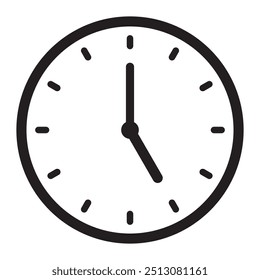 Einfaches Uhrensymbol einzeln auf weißem Hintergrund.
