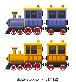 Simple Style Color Toy Trains and Wagons Set. Vector