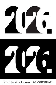Simple style happy new year 2026 black white Vector illustration