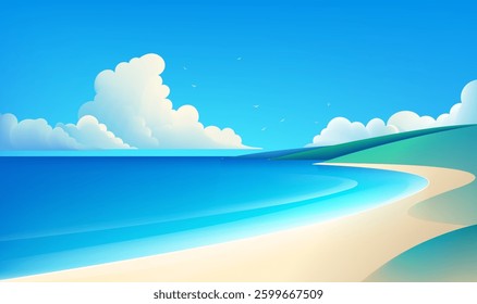 Simple style horizontal landscape illustration sea beach and blue sky