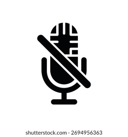 Simple style. Icon design shows a microphone barred with a line. Flat design illustration on a clean white backdrop.