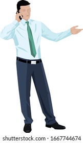 Simple style Illustration of businessman talking on mobile phone