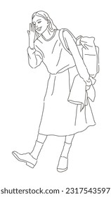 A simple style illustration of a cute, young female person drawn by hand. 