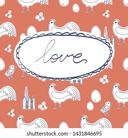 simple style illustration hen and eggs for child textile, wrapping, fabric, poster, greeting card