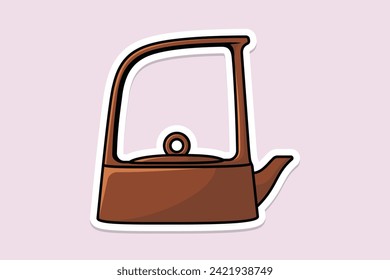 Ilustración vectorial de diseño de pegatinas de estilo simple Kettle. Concepto de icono de objeto interior de cocina. Cocina Tetera con diseño de pegatinas de tapa cerrada con sombra. Logo del icono del hervidor de restaurante.