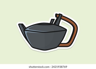 Ilustración vectorial de diseño de pegatinas de estilo simple Kettle. Concepto de icono de objeto interior de cocina. Cocina Tetera con diseño de pegatinas de tapa cerrada con sombra. Logo del icono del hervidor de restaurante.