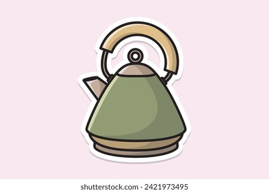 Simple Style Kettle sticker design vector illustration. Kitchen interior object icon concept. Kitchen Teapot with closed lid sticker design with shadow. Restaurant kettle icon logo.