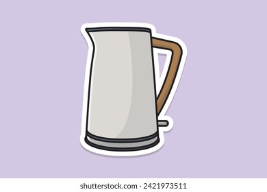 Simple Style Kettle sticker design vector illustration. Kitchen interior object icon concept. Kitchen Teapot with closed lid sticker design with shadow. Restaurant kettle icon logo.
