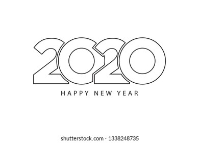 Simple style lines happy new year 2020 black white theme. Vector illustration.