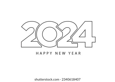 Sencillas líneas de estilo alegre tema blanco negro del año 2024. Ilustración vectorial.