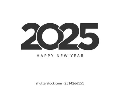 Líneas de estilo simple feliz año nuevo 2025 tema blanco negro