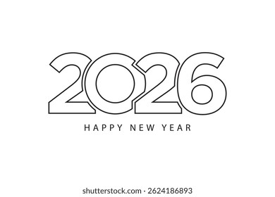 Líneas de estilo simple feliz año nuevo 2026 tema blanco negro. Ilustración vectorial.