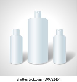 Simple style liquid shampoo / lotion / gel white mock up.  Cosmetics blank template for business concept. Realistic vector illustration.