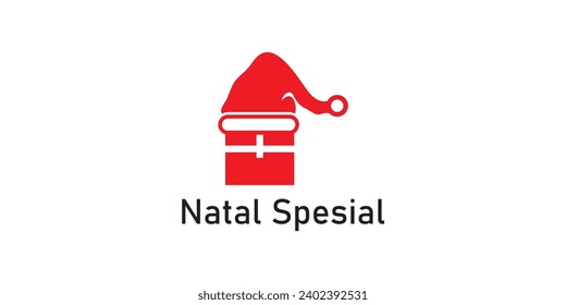Simple style Marry Christmas poster background symbol. Santa Claus hat brand logo design element.