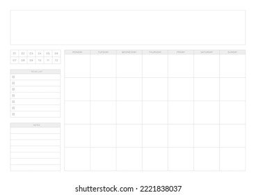Ein einfacher Monatsplaner. Hinweis, Scheduler, Tagebuch, Kalenderplaner Dokumentvorlage Illustration.