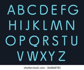 Simple style neon lights alphabet. Night club or store letters