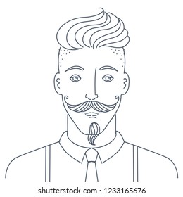 Simple style portrait of hipster man. Barber shop character concept.  