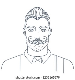 Simple style portrait of hipster man. Barber shop character concept.  