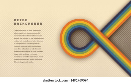 Simple style retro background design with rounded striped element in color. Vector illustration.
