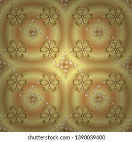 In simple style. Seamless swirl pattern. Can be used for greeting cards, wedding invitations, logo, printing on fabric. Endless curl ornament. Sketch, doodle on yellow, beige and brown colors. Vector.