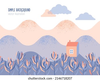 Simple style vector background. Postcard or cover template with floral design. Abstract Print. Romantic illustration with flower valley. Cute summer, spring theme. Creative nature ornament