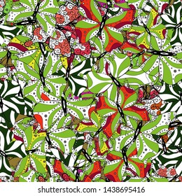 In simple style. Vector illustration. Tropical butterfly seamless pattern in black, white and green colors. An image of butterflies. Doodle, sketch, scribble.