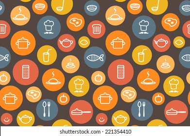 Simple style vector kitchen seamless pattern, food and cutlery