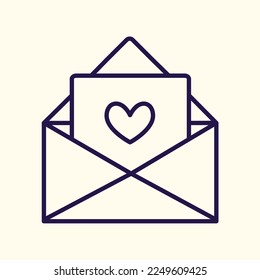 simple style vector line icon of a cute love letter for valentines
