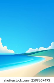 Simple style vertical landscape illustration sea beach and blue sky