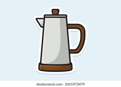 Simple Style White Kettle sticker design vector illustration. Kitchen interior object icon concept. Kitchen Teapot with closed lid sticker design with shadow. Restaurant kettle icon logo.