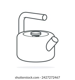 Simple Style White Kettle sticker design vector illustration. Kitchen interior object icon concept. Kitchen Teapot with closed lid sticker design with shadow. Restaurant kettle icon logo.
