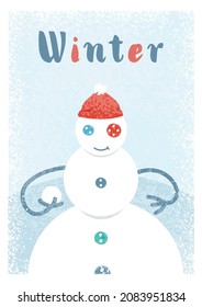 Simple style winter cartoon posters with blizzard, coziness and winter fun