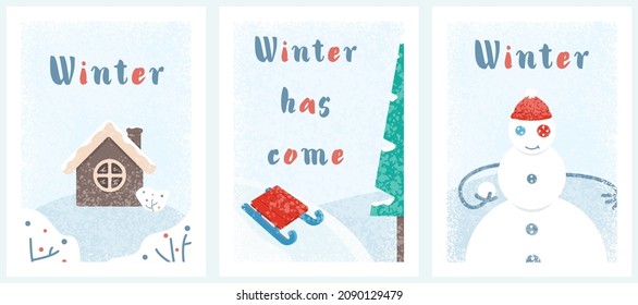 Afiches de dibujos animados de invierno de estilo sencillo con ventilado, comodidad y diversión de invierno	
