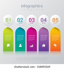 Simple stylish 5 step label multicolor infographics mockup template. Infographic background concepts collection.