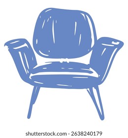 A simple and stylish blue armchair illustration with minimalist design. Perfect for use in home decor, interior design projects, and modern furniture branding.