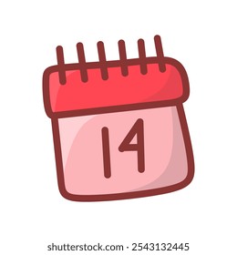 Simple and stylish calendar illustration highlighting February 14, representing Valentine's Day. Ideal for event reminders, calendars, and holiday promotions.