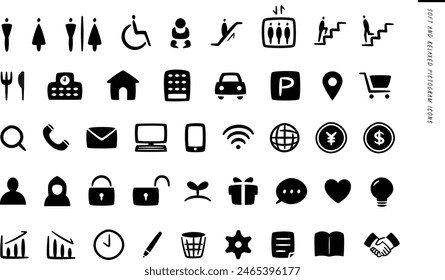 Simple, stylish and colourful hand-drawn pictogram icon sets and UI marks for business scenes.