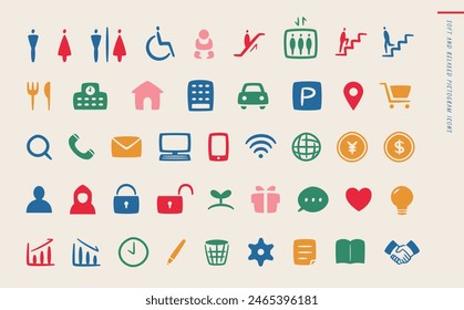 Simple, stylish and colourful hand-drawn pictogram icon sets and UI marks for business scenes._retro
