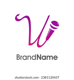 Diseño de logotipo simple, elegante y de almacenamiento en caché inicial V combinado con micrófono. El logotipo, bueno para la música y el logotipo relacionados con la empresa, puede funcionar también en pequeñas dimensiones.