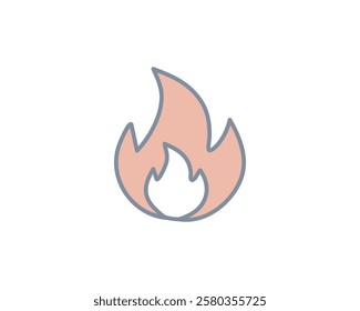 Simple, stylish flame icon in muted pink and gray. Perfect for app design, website UI, or as a graphic element for presentations on heat, energy, or passion.  Versatile and modern aesthetic.