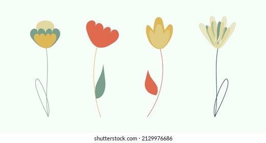 Simple and stylish flowers vector illustration. Floral inspired blue, pink and yellow colors illustration. Botanical elegant set. Pastel shades. Gift card for your design.