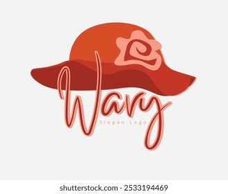 Diseño simple y elegante del logotipo del sombrero, logotipo rojo y naranja del sombrero con el texto escrito a mano