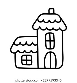 Simple stylish house. Doodle art. Hand drawn children's illustration. Design element for baby clothes, product packaging, greeting cards, prints on clothes. Clipart in kawaii style.
