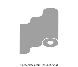 Simple, stylish icon of a roll of material unfurling.  Perfect for websites, apps, or presentations needing a clean graphic for packaging, fabric, paper, or similar products.